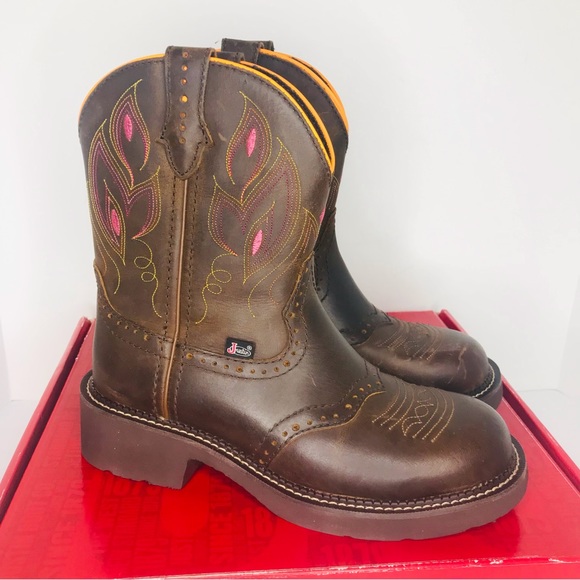 Justin Gemma Gypsy 8” Dark Brown Buffalo Round Toe Boots GY9526 Women’s 9 B New - Picture 7 of 9